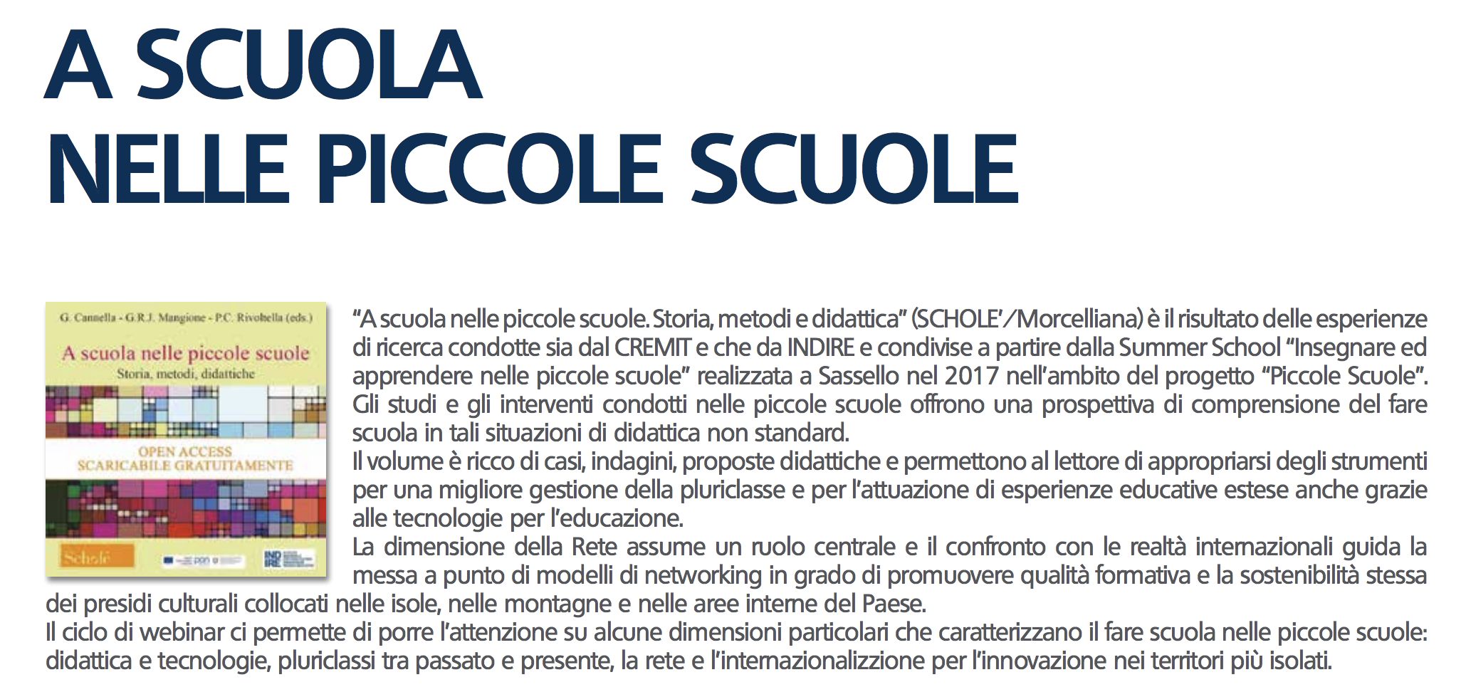 Ciclo di seminari: “A scuola nelle piccole scuole”