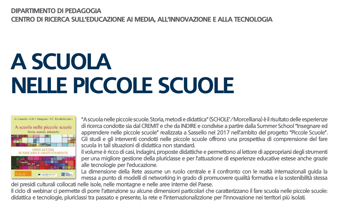 [Video] ‘A scuola nelle piccole scuole’, rivedi il ciclo di seminari CREMIT e INDIRE